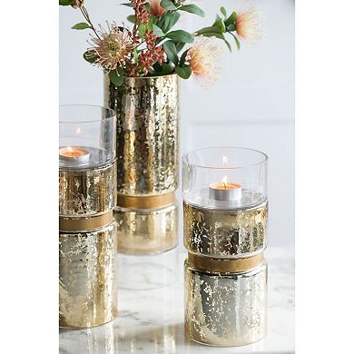 13" Gold-tone Glamour Halloway Small Pillar Candleholder