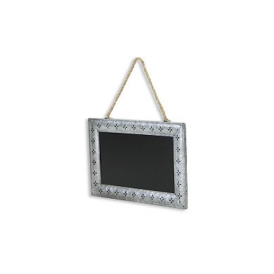 14.25" Black and Galvanized Gray Rectangular Chalkboard with Hanging Rope