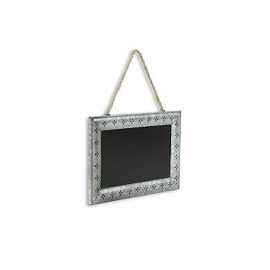 14.25" Black and Galvanized Gray Rectangular Chalkboard with Hanging Rope