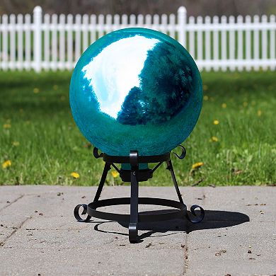 10" Mirrored Turquoise Blue Outdoor Patio Garden Gazing Ball