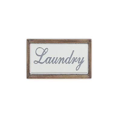 23.5" White and Brown "Laundry" Rectanlge Wall Sign