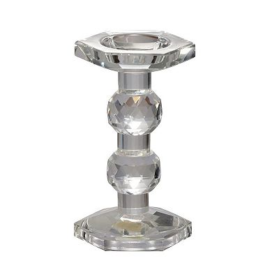 9.5" Clear Sylvie Geometric Crystal Tall Pillar Candleholder