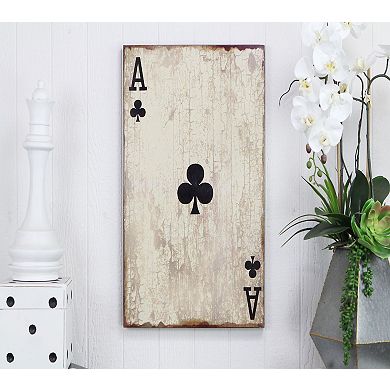 23.5" Ivory and Black Ace of Clubs Rectangular Wall Sign