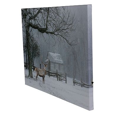 Lighted Winter Cottage Forest Scene Christmas Canvas Wall Art 11.75" x 15.75"