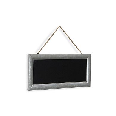 21.5" Black and Galvanized Gray Rectangular Chalkboard with Hanging Rope