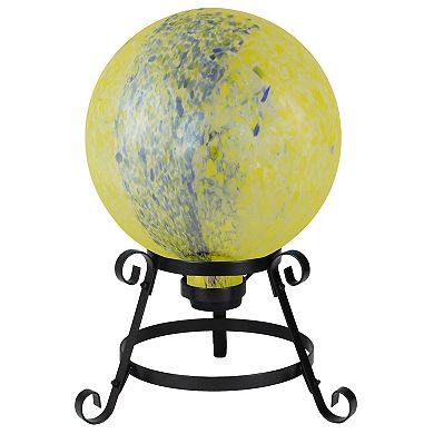 10" Yellow and Blue Reflective Speckled Glass Outdoor Garden Gazing Ball