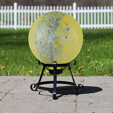 10" Yellow and Blue Reflective Speckled Glass Outdoor Garden Gazing Ball