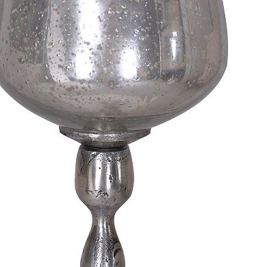 32.5" Antique Silver Keavy Tall Reflective Glass Candleholder