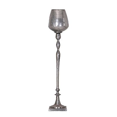 32.5" Antique Silver Keavy Tall Reflective Glass Candleholder