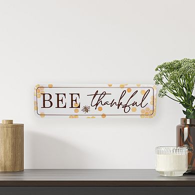 20" White and Brown "BEE Thankful" Metal Sign with Honeycombs Wall Decor