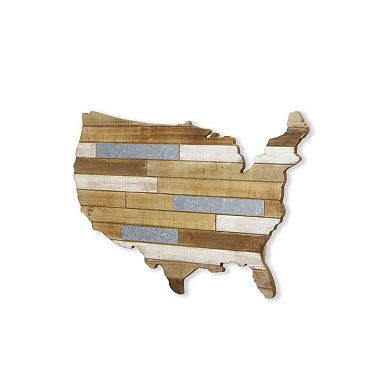 31" Brown Galvanized Striped USA Map Wall Sign