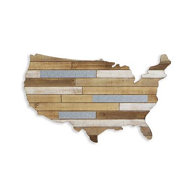 31" Brown Galvanized Striped USA Map Wall Sign