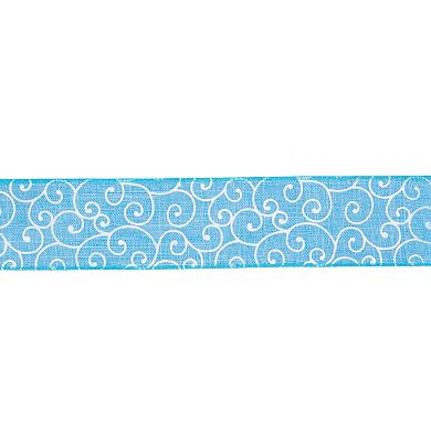 Blue and White Swirl Wired Spring Craft Ribbon 2.5" x 10 Yards