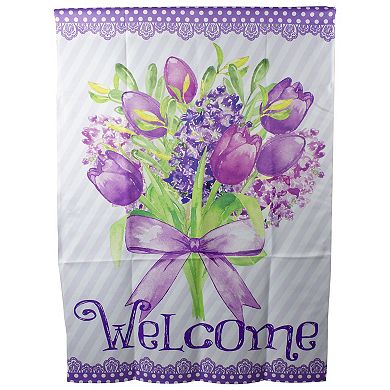 Welcome Purple Floral Bouquet Outdoor House Flag 28" x 40"