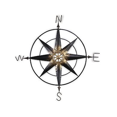 39" Black and Gold Elegant Compass Contemporary Wall Decor