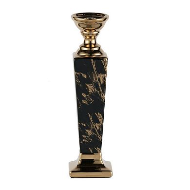 15" Gold and Black Modern Chic Ceramic Pillar Candleholder