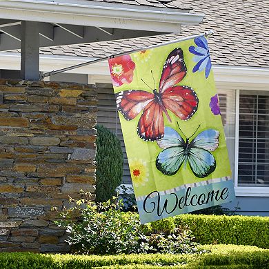 Welcome Butterflies Green Outdoor House Flag 28" x 40"