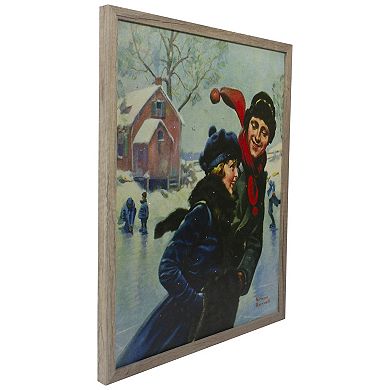 19" Fiber Optic Norman Rockwell 'Couple Ice Skating' Christmas Wall Art