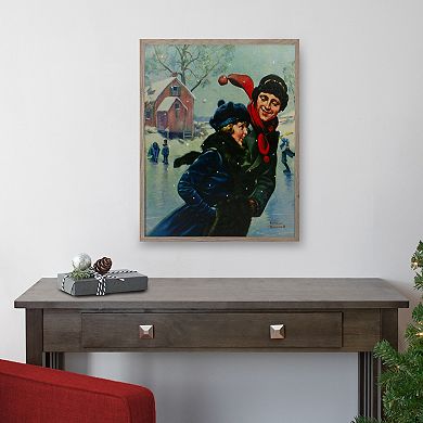 19" Fiber Optic Norman Rockwell 'Couple Ice Skating' Christmas Wall Art