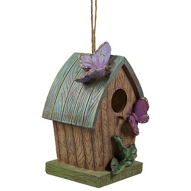 10" Brown and Green Hanging Birdhouse with Butterflies Outdoor Garden Decor