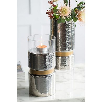 15" Silver Glamour Halloway Medium Pillar Candleholder
