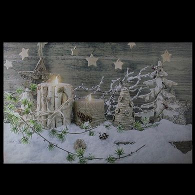 Country Rustic Winter Christmas LED Lighted Canvas Wall Art 23.5" x 15.5"