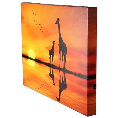 Safari Sunset LED Back Lit Giraffe and Baby Canvas Wall Art 11.75" x 15.75"