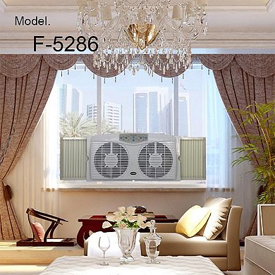 Optimus 8 in. Electric Reversible Twin Window Fan with Thermostat & LED