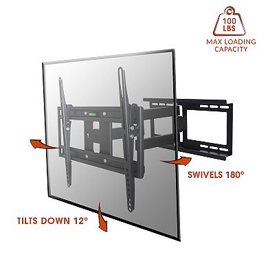 MegaMounts Full Motion Wall Mount with Bubble Level for 26 - 55 Inch LCD, LED, and Plasma Screens