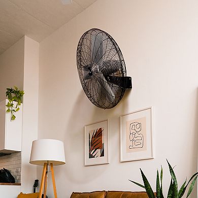 The Vie Air 30 Inch Tilting Wall Mountable Heavy Duty Commercial Strength Oscillating Fan with 3 Speed Motor in Black