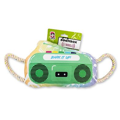 Retro Boombox Plush Dog Toy with Crinkle and Squeak Features