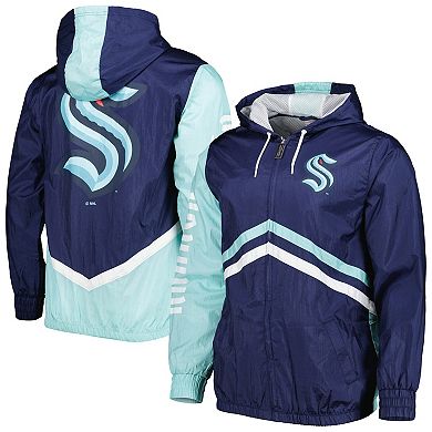 Men's Mitchell & Ness Deep Sea Blue Seattle Kraken Undeniable Full-Zip Windbreaker