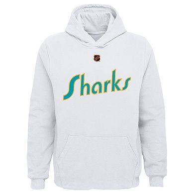 Youth White San Jose Sharks Special Edition 2.0 Primary Logo Fleece Pullover Hoodie