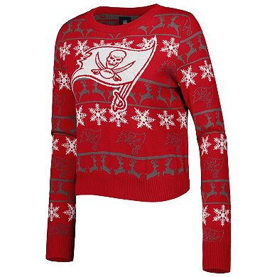 Women's FOCO Red Tampa Bay Buccaneers Ugly Holiday Cropped Sweater