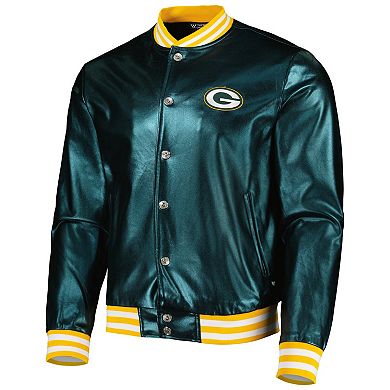 Men's The Wild Collective Green Green Bay Packers Metallic Bomber Full-Snap Jacket