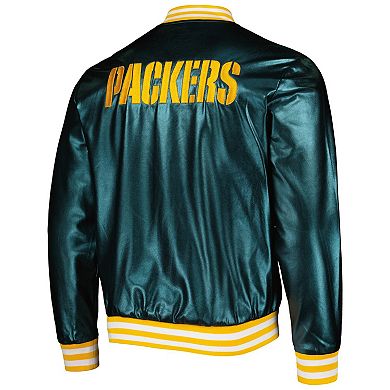 Men's The Wild Collective Green Green Bay Packers Metallic Bomber Full-Snap Jacket