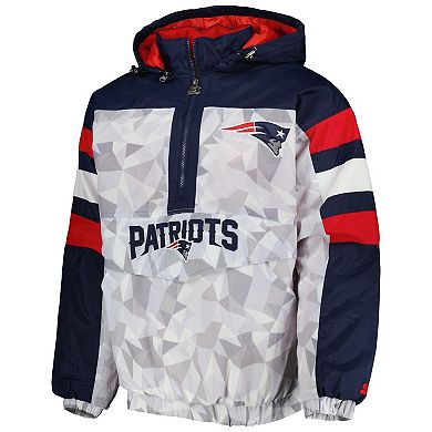 Men's Starter White/Navy New England Patriots Thursday Night Gridiron Raglan Half-Zip Hooded Jacket