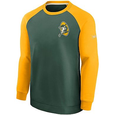 Men's Nike Green/Gold Green Bay Packers Historic Raglan Crew Performance Sweater