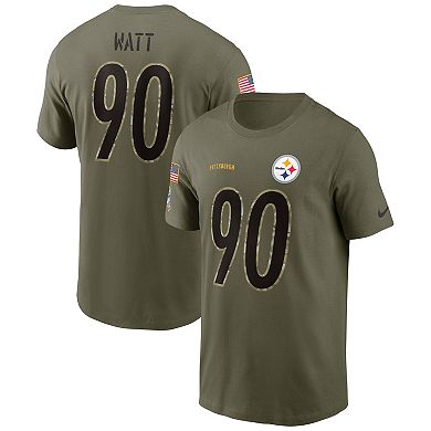 Men's Nike T.J. Watt Olive Pittsburgh Steelers 2022 Salute To Service Name & Number T-Shirt