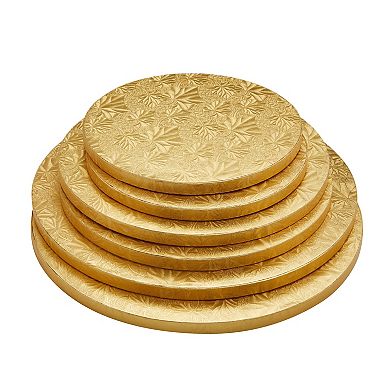 8" 10" 12" Gold Cake Drum Set for Baking Supplies, Round Cake Boards for Desserts (6 Pack)