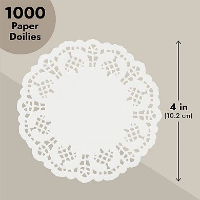 1000 Pack White 4" Paper Lace Doilies For Desserts, Weddings Decor, Baby Showers
