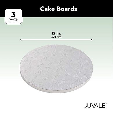 12 Inch Cake Drum, Silver Round Boards Cardboard for Wedding (1/2 Inch Thick, 3 Pack)