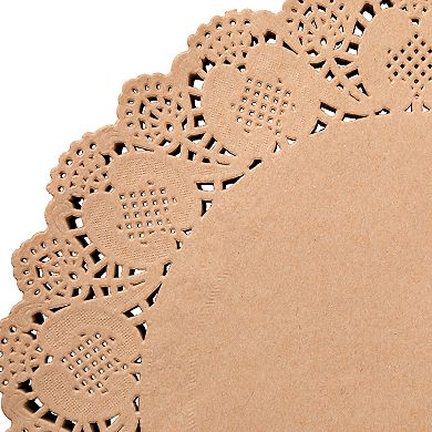250 Pack Round Paper Placemats for Cakes, Desserts, Formal Events (Brown, 12 In)