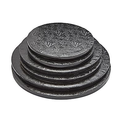 8" 10" 12" Black Cake Drum Set for Baking Supplies, Round Cake Boards for Desserts (6 Pack)