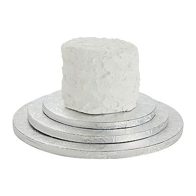 8" 10" 12" Silver Cake Drum Set for Baking, Round Cake Boards for Desserts (6 Pack)