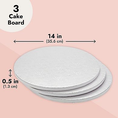 14 Inch White Cake Drum Set for Baking Supplies, Round Cake Boards for Desserts (3 Pack)