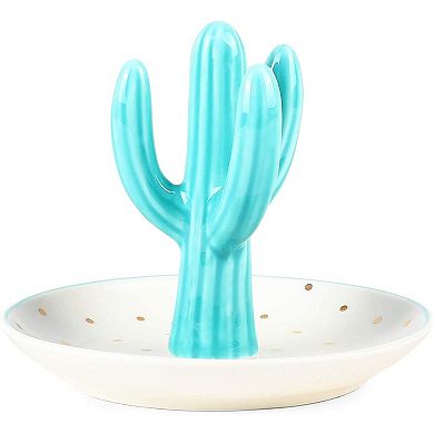 Okuna Outpost Cactus Ceramic Ring Holder, Jewelry Dish (4.6 x 3.9 Inches)