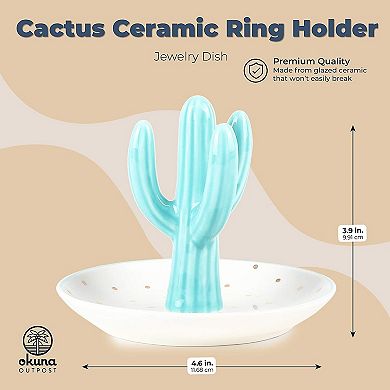 Okuna Outpost Cactus Ceramic Ring Holder, Jewelry Dish (4.6 x 3.9 Inches)