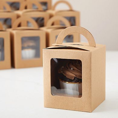 50-pack Single Cupcake Boxes For Bakery - Individual Kraft Paper Containers