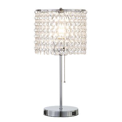 FC Design 19"H Modern Sparkling Acrylic Crystal Beads Table Lamp With USB Ports